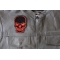 Red Skull Patch, Biker Skull Patches shown on leather vest