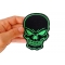 Green Skull Patch, Biker Skull Patches shown on hand for size comparison