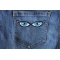Iron on Blue Eye Patches shown on jeans