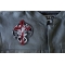 Dragon Skeleton and Cross Patch, Skull Patches shown on leather vest
