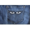 Gray Eyes Patch shown on jeans