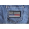 Red and Blue Line Law Enforcement and Firefighter Support American Flag Patch shown on jeans