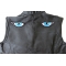 Medium Blue Eyes Patches - 4.5x1.75 inch - Embroidered Iron on Patch shown on leather vest