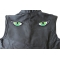 Medium Green Eyes Patch - 4.5x1.75 inch - Embroidered Iron on Patch shown on leather vest