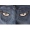 Medium Silver Eyes Patches Medium Silver Eyes Iron on Patch shown on jeans