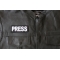 Press Patch - 4x1.5 inch - Embroidered Iron on Patch shown on leather vest