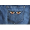Orange Eyes Patches shown on jeans