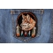 Wolf and Feathers Small Patch shown on jeans