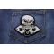 Gambler Skull 8 Ball Patch Aces, 8 Ball and Skull Patch shown on jeans