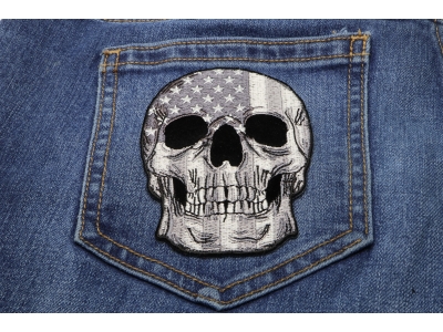 Gray USA Flag Skull Patch Small