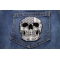 Gray USA Flag Skull Patch Small American Flag Skull Patch shown on jeans