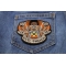 Old Skool Biker Patch Old Skool Motorcycle Skeleton Patch shown on jeans