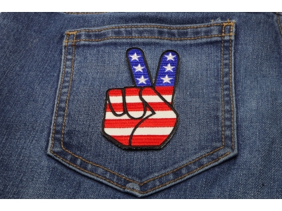 Peace Hand Sign with American Flag Patch