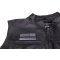 Thin Blue Line American Flag Reversed Patch | Embroidered Patches Thin Blue Line American Flag Reversed Patch - 3.5x2 inch Embroidered Iron on Patch shown on leather vest