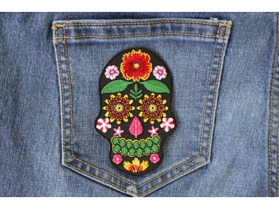 Flower Skull Black Patch