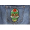Flower Skull Green Patch Flower Skull Patch shown on jeans