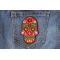 Flower Skull Red Patch Sugar Skull Flowers Patch shown on jeans