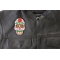 Flower Skull White Patch - 2.6x4 inch. Embroidered Iron on Patch shown on leather vest