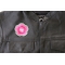Pink and Green Flower Patch - 3x3 inch. Embroidered Iron on Patch shown on leather vest