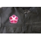 Pink White Flower Patch Pink White Flower Patch - 3x3 inch. Embroidered Iron on Patch shown on leather vest