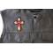 Christian Cross Flower Petal Patch - 3x4 inch. Embroidered Iron on Patch shown on leather vest