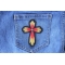 Christian Cross Flower Petal Patch shown on jeans