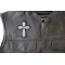 Christian Cross Silver Patch Christian Cross Silver Patch - 3x4 inch. Embroidered Iron on Patch shown on leather vest