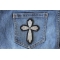 Christian Cross Silver Patch Christian Cross Silver Patch shown on jeans