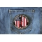 Freedom Ain't Free In Memory of Our Fallen Boot Rifle Helmet Patch Freedom Ain't Free In Memory of Our Fallen Boot Rifle Helmet Patriotic Iron on Patch shown on jeans