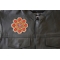 Kaleidoscope Flowers Patch - 4x4 inch. Embroidered Iron on Patch shown on leather vest