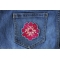 Pink Flower Patch Pink Flower Iron on Patch shown on jeans