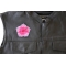 Pink Flower Petal Patch - 3x3 inch. Embroidered Iron on Patch shown on leather vest