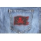 Pirate Skull Patch Red Pirate Flag Skull and Crossed Swords Patch shown on jeans