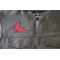 Red Devil Girl Patch - 4x2.6 inch. Embroidered Iron on Patch shown on leather vest