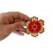 Red Yellow Flower Patch Red Yellow Flower Iron on Patch shown on hand for size comparison
