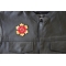 Red Yellow Flower Patch Red Yellow Flower Patch - 3x3 inch. Embroidered Iron on Patch shown on leather vest