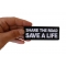 Share The Road Save a Life Patch, Biker Saying Patches shown on hand for size comparison