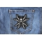 Spider Skull Reflective Iron on Patch shown on jeans