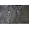 Spider Skull Reflective Patch - 3.5x3.4 inch. Embroidered Iron on Patch shown on leather vest