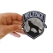 Wolfpack Patch Wolf Howling Moon Silhouette shown on hand for size comparison