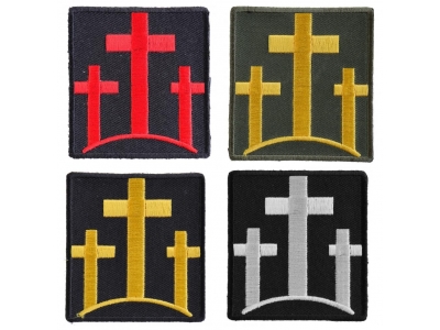 3 Crosses Christian Patch Set Of 4 Different Colors | Embroidered Patches