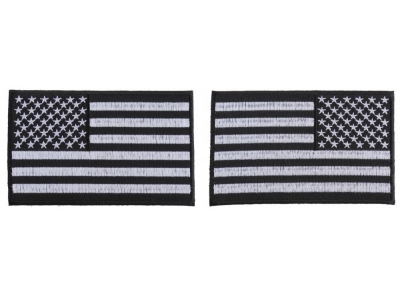 5 inch Black and White American Flag Patches with Black Borders, Left and Right 2 Piece Patch Set