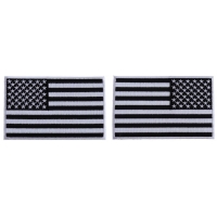 5 inch Black and White American Flag Patches with White Borders, Left and Right 2 Piece Patch Set