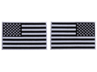5 inch Black and White American Flag Patches with White Borders, Left and Right 2 Piece Patch Set