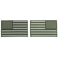 5 inch OD Green American Flag Patches, Left and Right 2 Piece Patch Set