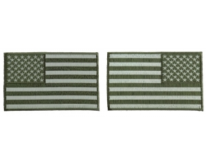5 inch OD Green American Flag Patches, Left and Right 2 Piece Patch Set