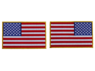 5 inch RWB American Flag Patch with Yellow Borders Left and Right 2 Patch Iron on Set