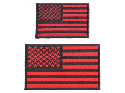 Black And Red US Flag Patches Set Of 2 Small Iron On Flags