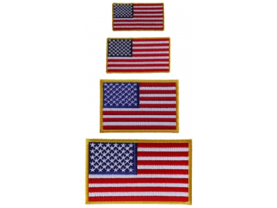 American Flag Patches Yellow Border 4 Small Sizes Embroidered Iron On