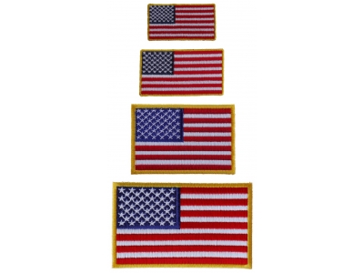 American Flag Patches Yellow Border 4 Small Sizes Embroidered Iron On
